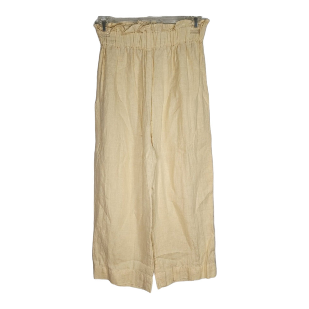 Morning view mesa linen pant in yellow wide leg flowy ankle crop high waisted